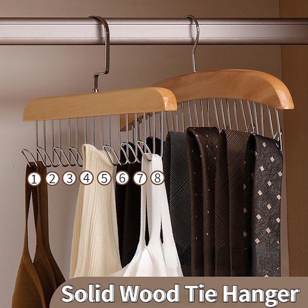 Träbälte Camisole Klädhängare 8 Krokar Slips Hattar Organizer Ra A1