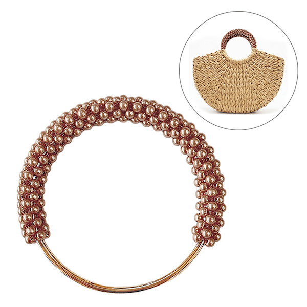 Pearl Pyöreä Laukun Kahva Metal Ring Punotut Värikkäät Helmet Tee itse Ha Brown