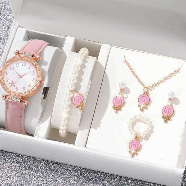 6 STK Dameur Mode Blomster Læderrem Analog Quartz (W A24