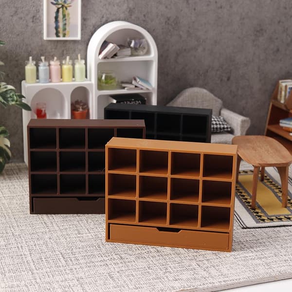 1/12 Dockskåp Förvaringsskåp Displayställ Modell Dockskåp Päls Light brown