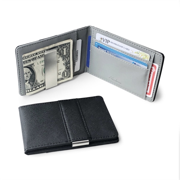 Muoti Miesten Ohut Bifold Money Clip -nahkalompakko Black