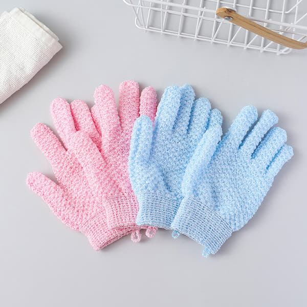 1Pair Bathing Gloves Bath Exfoliating Five-Finger Gloves Scrub Pink