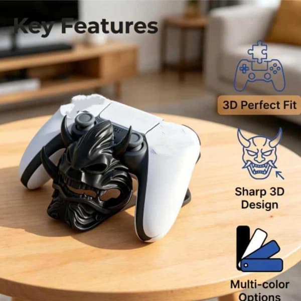 3D-printet spillkontrollerbase Oni-maskeformet skrivebordsdisplay A4