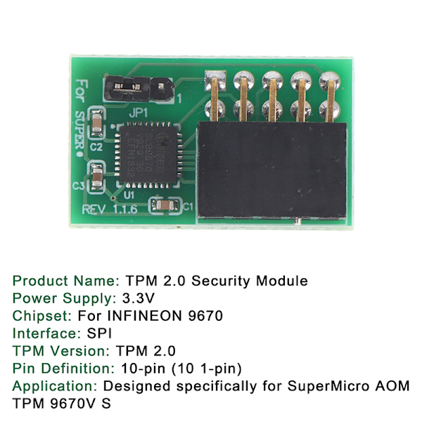 TPM 2.0 Modul SPI Interface Vertikal Stabil Sikkerhed 9670 Chipset