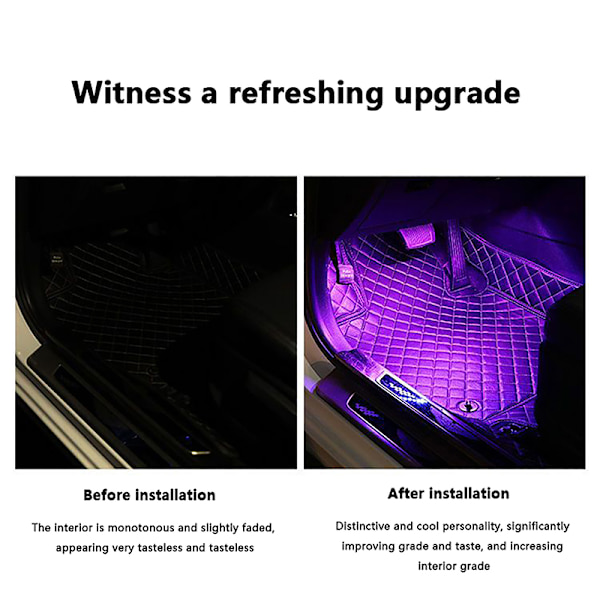 24 LED One Tow To ensfargede bilfotgulv dekorasjonspærer Purple USB