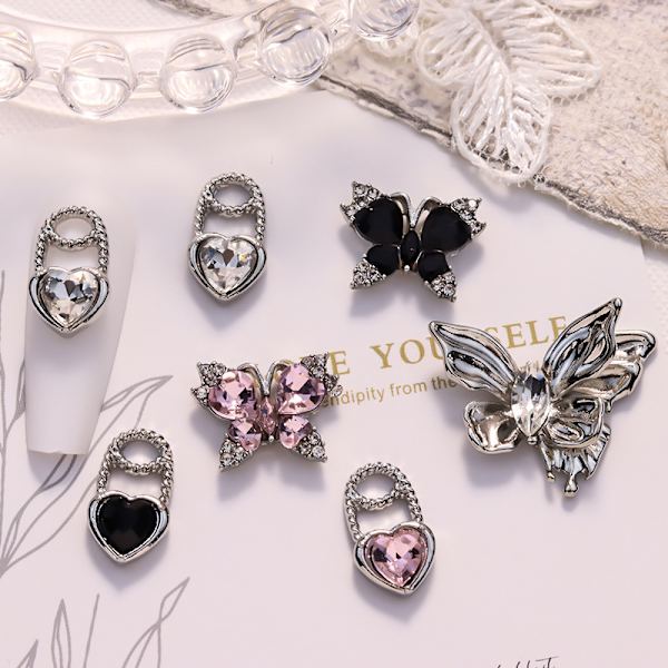 5 Stk Nail Diamond Nail Art Decor Butterfly Love Heart Lock Diam A5