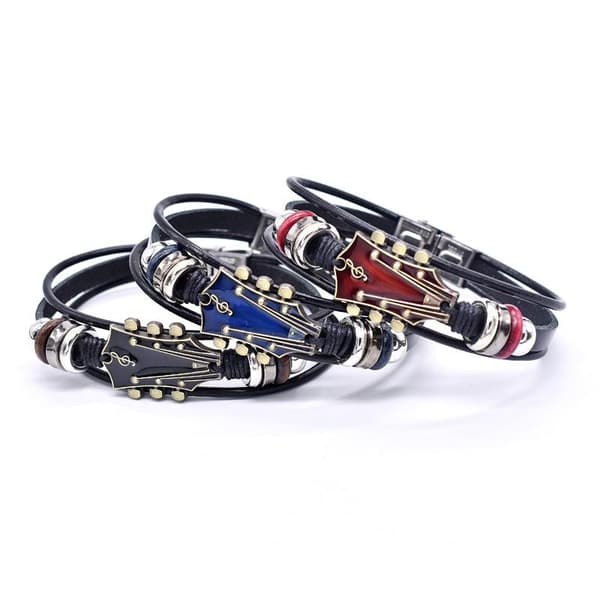 Retro PU-läder gitarrarmband Punk Rock Musik Gitarr Handgjort Red