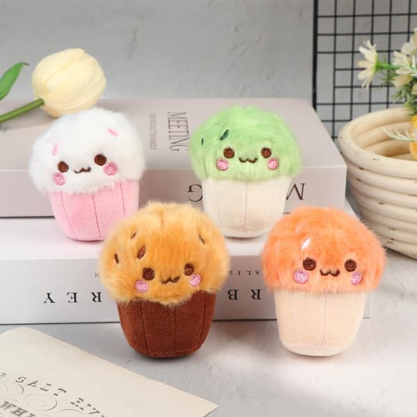 Kawaii Tekop Svampe Plys Nøgleringe Blød Mini Cupcake Nøglering A1