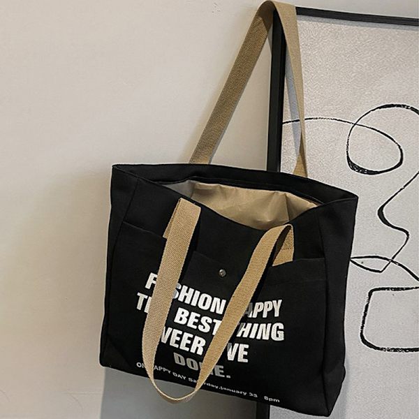 Canvas tygväskor för kvinnor Stor kapacitet enkel axelväska S Black not lined