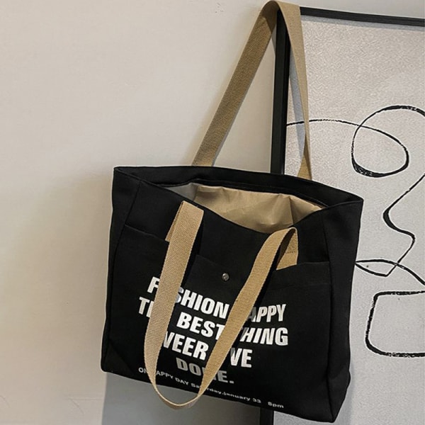 Lerrets tøyvesker for kvinner Enkel skulderveske med stor kapasitet S Black not lined