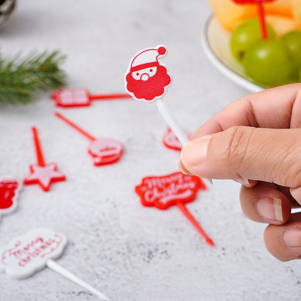 Julfruktgaffelset  Plocka Skivade Fruktgafflar Plast Tandpetare A5