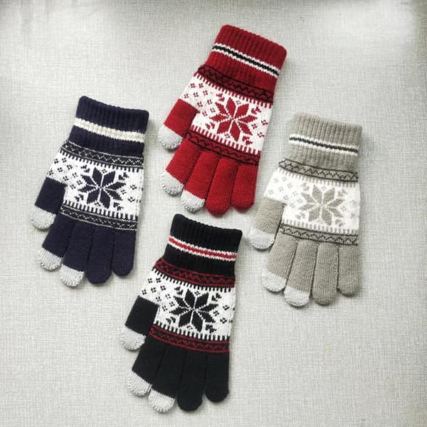 Vintervarma stickade handskar Mode snöflinge-broderi Touch G Red