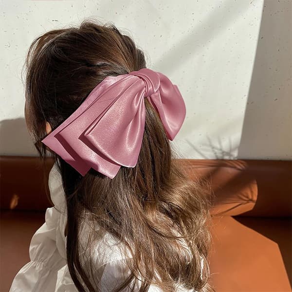 Ny stor sateng hårspenne Hårsløyfer Jente Dame Solid Svart Multi Pink