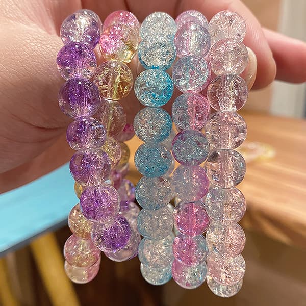 Kvinners Cracked Quartz Crystal Beaded Runde Glassperler Stretch A7