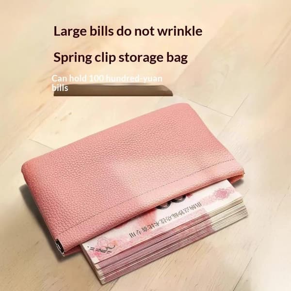 Förvaringsväska PU-läder för lång plånbok pass körkort Pink
