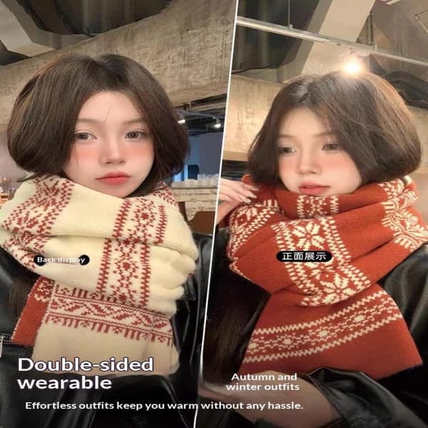 Fair Isle Stickad Vinterhalsduk Mjuk Mysig Varm För Utomhusresor A2