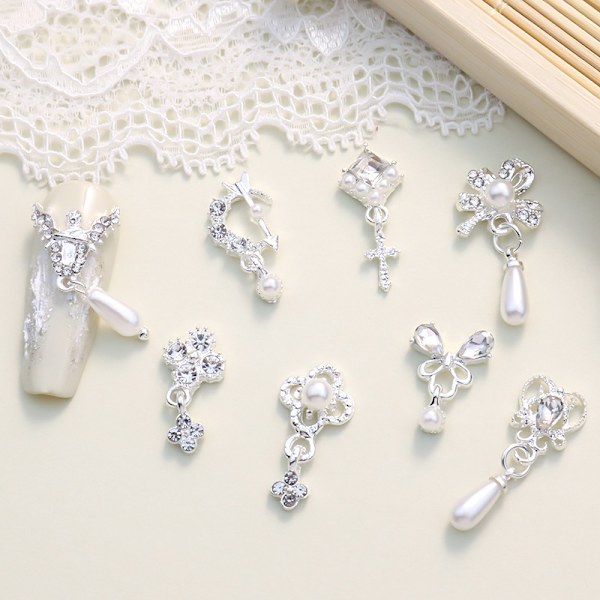 5 st Nail Diamond Nail Art Decor Pearl Pendant Diamond Nail Dri A6