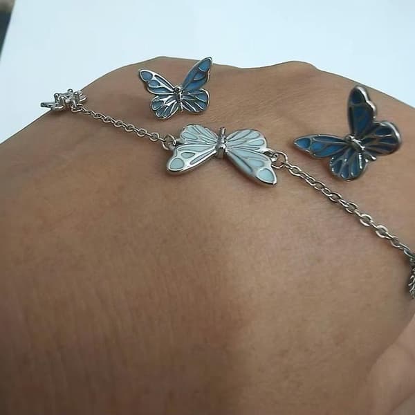 Lysende sommerfuglehalskæde armbånd elegant smykkegave fødselsdag A4