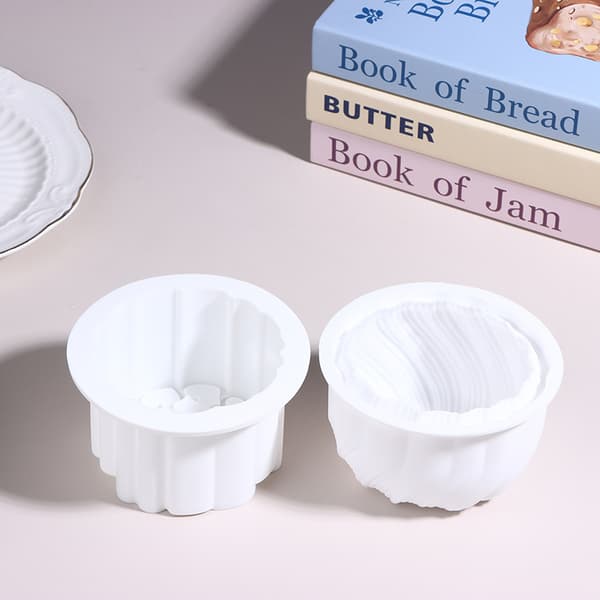 4 tommer rund design fransk moussekageform silikonekageform White 3