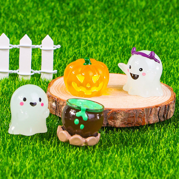 Morsom glødende mini harpiks spøkelsesgresskar statue Halloween-dekorasjon A4