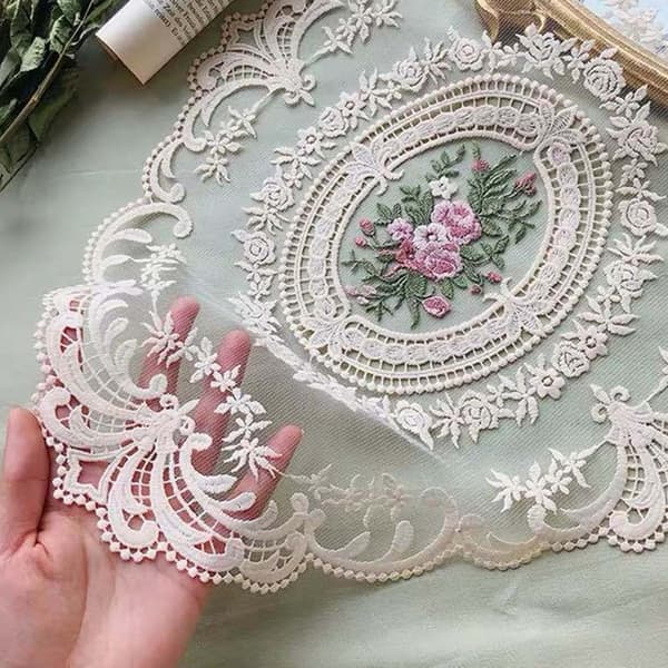 1 Stk Retro Oval Lace Coaster Elegant Lace Dug Coffee Coas White