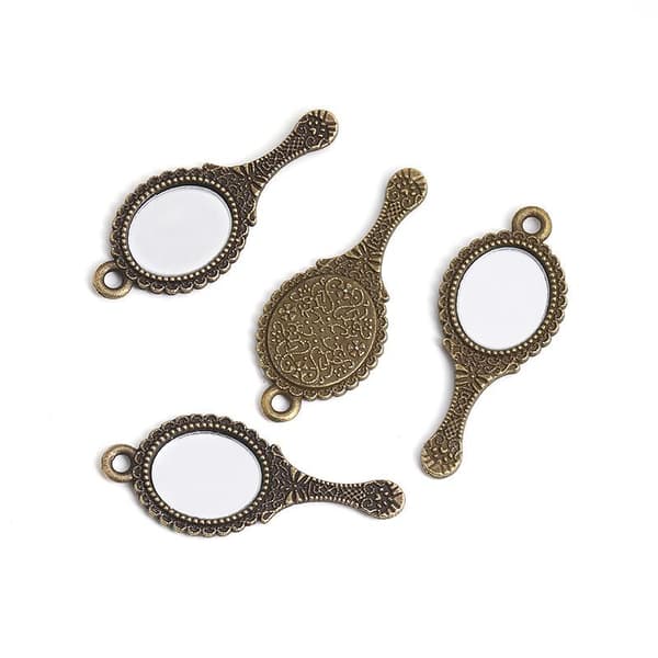 10 stk Vintage Legering Mini Speil Charms Med Antikk Gravert De A6