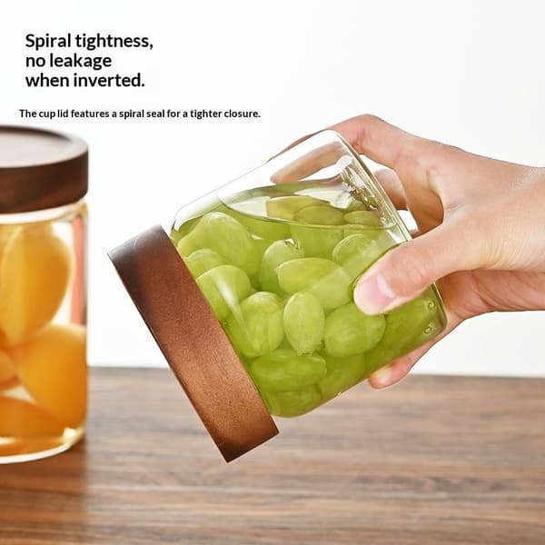 Kaffebönor Förseglad Tank Transparent Glasbehållare Med Trä A2