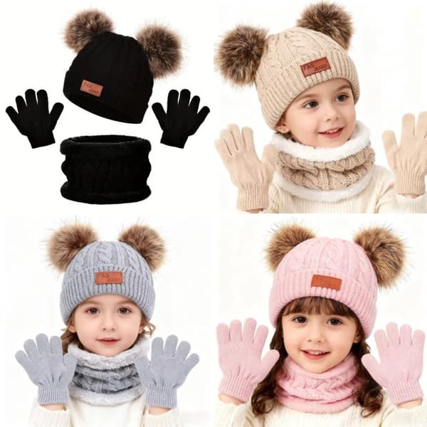 Ny Baby Vinter Strikket Lue Hansker Skjerf Sett Gutter Jenter Varm B A7