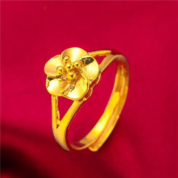 Gullbelagt ring for kvinner, heldig blomst, åpen justerbar ring, bryllup A10