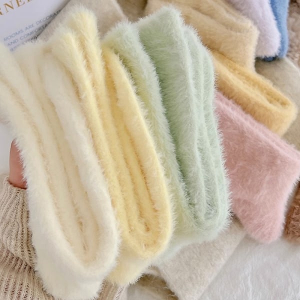 Super Myke Sokker Mink Fleece For Dame Ensfarge Vinter Varm White