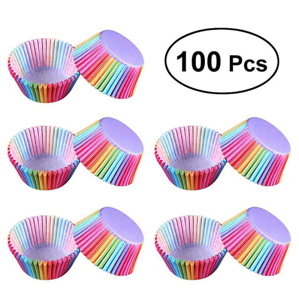 100 kpl Rainbow Cupcake käärepaperit Kakkumuffinssikotelot Paperi B