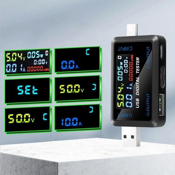 High End 10-i-1 USB Type C Voltmeter Amperemeter Kapacitetstester D USB and TypeC