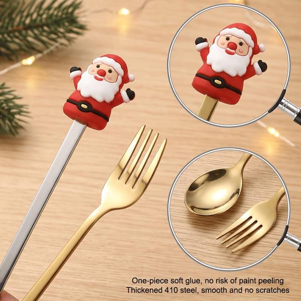 4 st julbestick i rostfritt stål sked gaffel set tecknad hand silvery