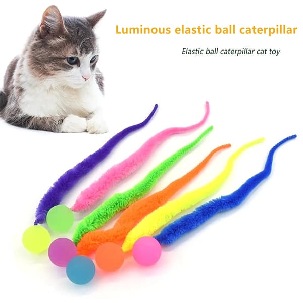 Kat interaktivt legetøj snoet orm med bold fluorescerende fuzzy W B2 5Pcs