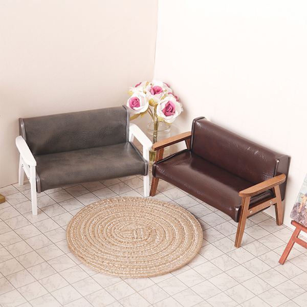 1:12 Dukkehus Mini Sofa Lædersofa Enkelt/Dobbeltstol Møbler Apricot L