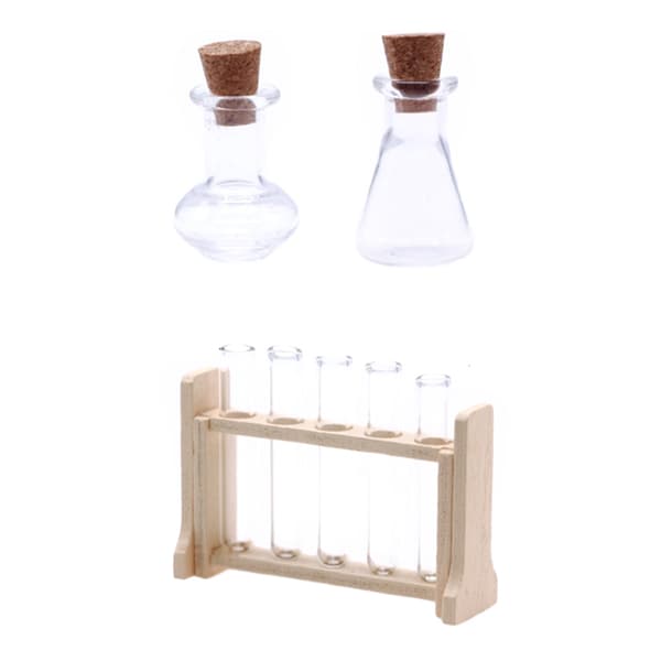 1Set 1:12 Dollhouse Miniatyrprovrörsmätkopp med Rack La A 1Set