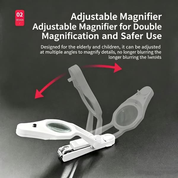 Multifunksjonell negleklipper forstørrelsesglass LED-lampe antisprut For A3