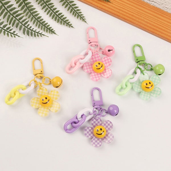 1Pc Fargerik e Smiley Face Flower Key Chain For Women Ryggsekk Purple