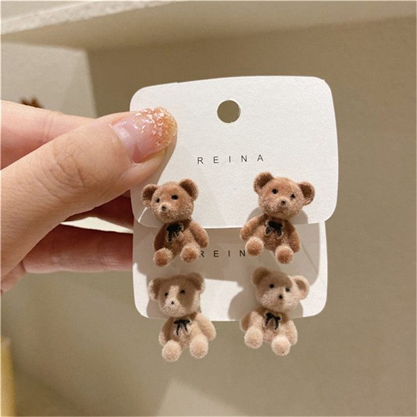 e Flocking Plysj Bear Stud øredobber Jente Kawaii dyr øredobber C