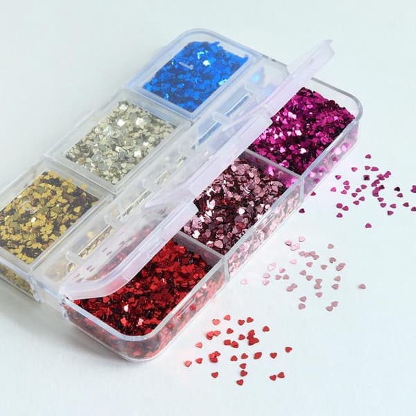 6 Gitre 1 mm Mini Hjerte Negleglimmer Mousserende Negledekoration