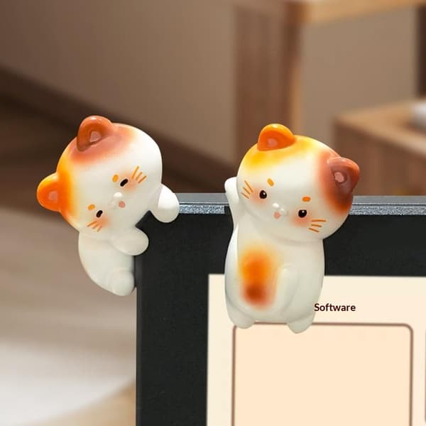 e Kattfigur Tecknad Mini Kattunge Prydnad Datorskärm Kant A2