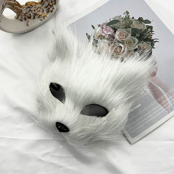 1 st rävmask lurvig halv ansikte simulerad djur kattmask Hallowee White