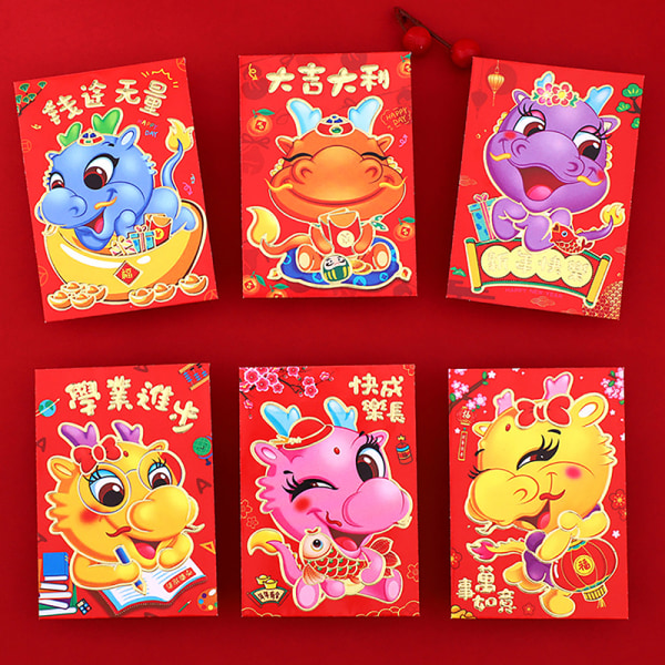 6 kpl New Year Red Envelopes Red Packet 2024 Dragon Year Luck M A27