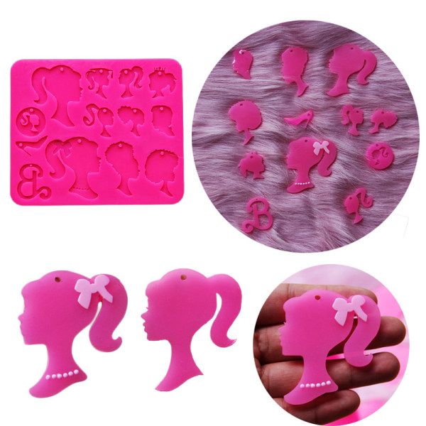 Tee itse mold Barbie ponytail Girl Mould Craft Pendant Epox Pink