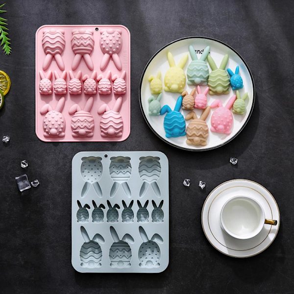 Påskehare eggformet silikonform DIY kakekjeks sjokolade Blue