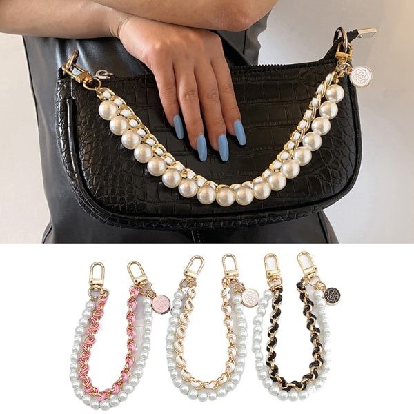 Vintage Pearl Bag-strop til håndtaske Dobbeltlagskæde Pearl Ph White