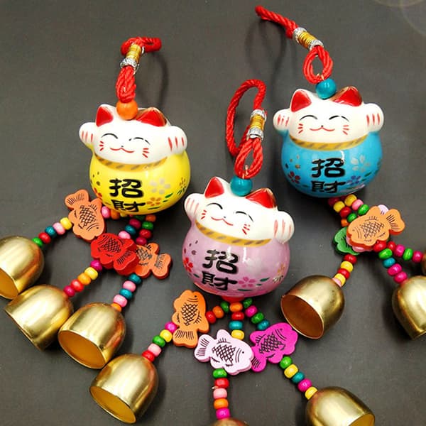 Fortune Cat Keramikk Vindklokker Hengende Bilpynt Hagepynt A5
