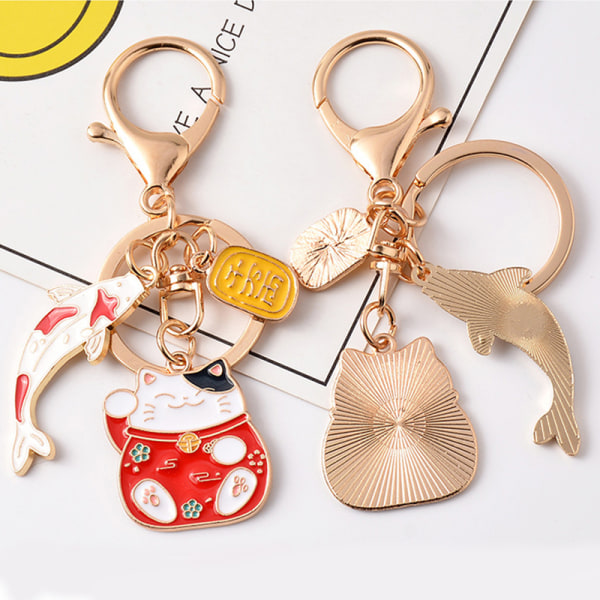 Fortune Cat Nyckelringar Koi Fish Hänge Nyckelring Lovely Key Rin Red