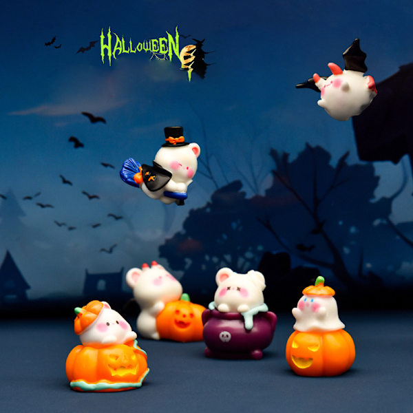 Mini Halloween Ornament Græskar Spøgelse Heks Figur Mikroskopisk Land A3