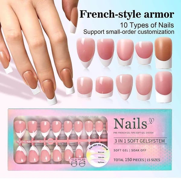 150 st Press On Nails Fransk Form Nageltips Manikyrset 1 A2